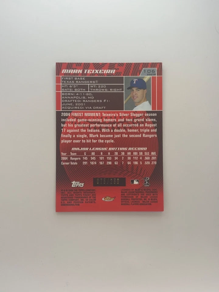 2005 Topps Finest - Mark Teixeira #106 X-Fractor /250 - Image 2 of 2