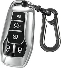 key fob cover case, with keychain fit Explorer, Mustang, Edge, F Color: Silver