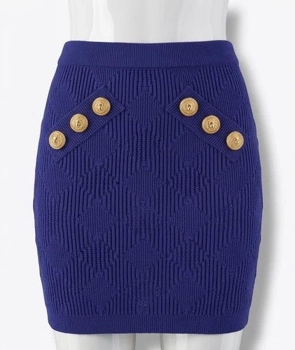 Balmain Women's Blue Knitted Jewel Button Mini Skirt Size 42 - product listing photo