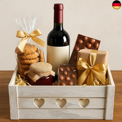  khevga Empty Heart Gift Basket - Wooden Gift Box 30 x 20 x 12 cm - Decorative 