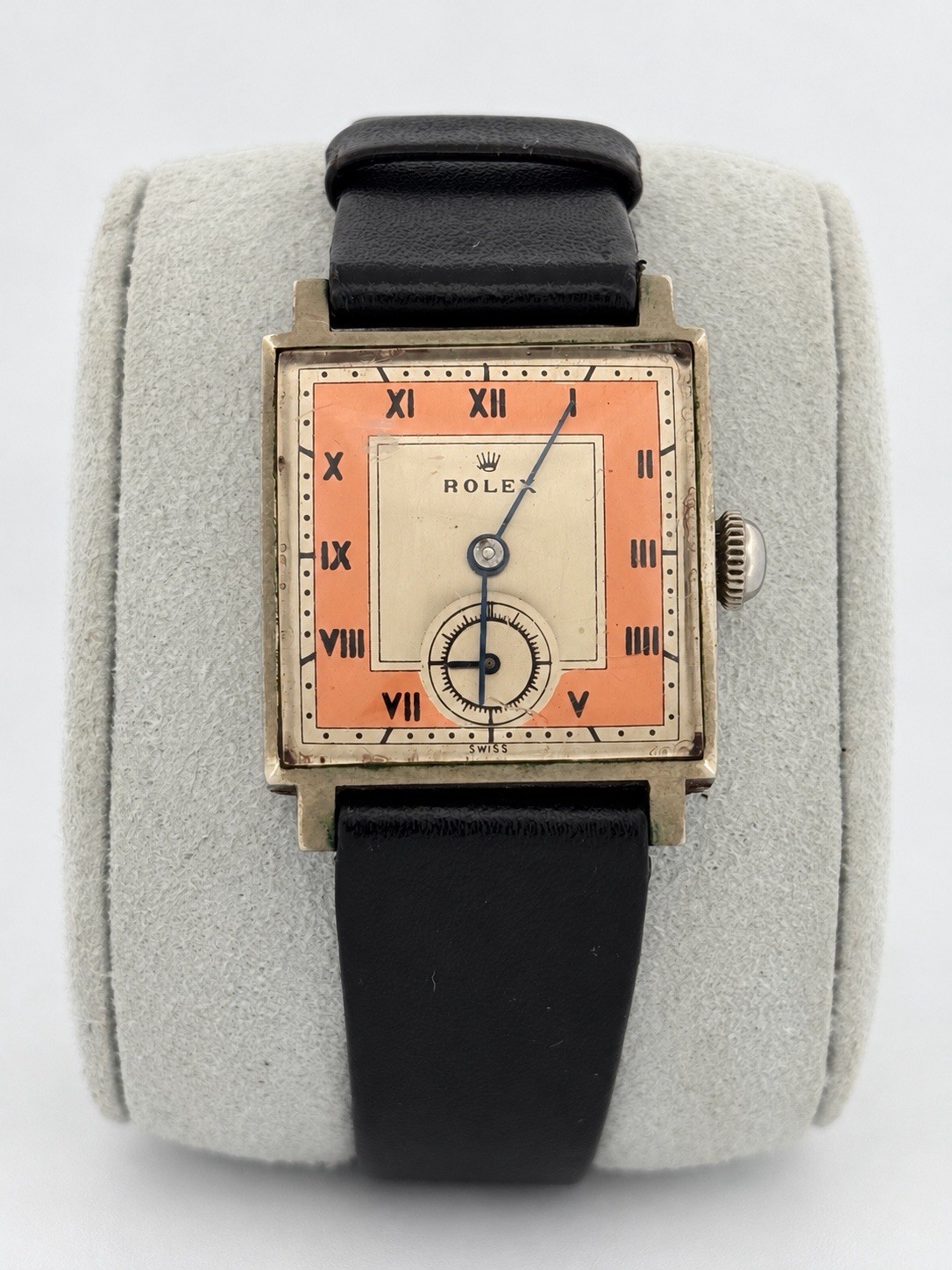Vintage Rolex Art Deco Square Salmon Roman Dial Mechanical Watch 1930s