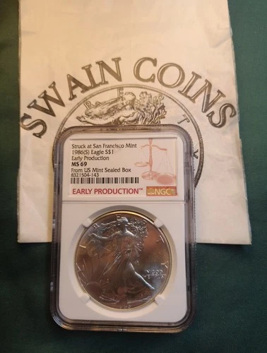 1986 AMERICAN SILVER EAGLE NGC MS69 EARLY PRODUCTION RARE ET119