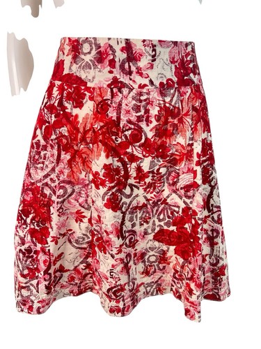 GAP Women's Skirt Red Floral Cotton Lined Zip Casual Office Boho Retro Size 2 - Picture 2 of 9