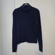 Kenar 100% Cashmere Turtleneck Ribbed Knit Sweater Womens Size XL Dark Blue