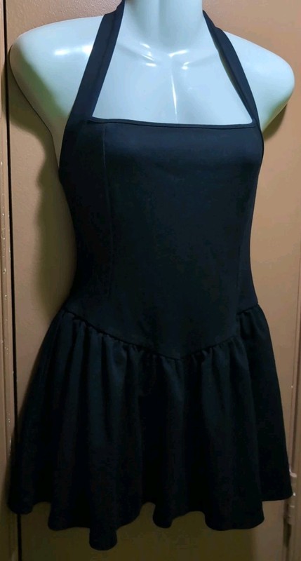 SAINTS: Black, Stretchy, Cotton Blend, Fit & Flare, Halter Dress, Size 12
