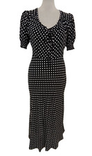 M&S Women's Tea Dress Black & White Polka Dot Drawstring Neck Ties Bias Cut New
