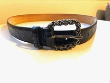 WCM New York Genuine Italian Calfskin Leather Black Belt, Allegator Design SZ M