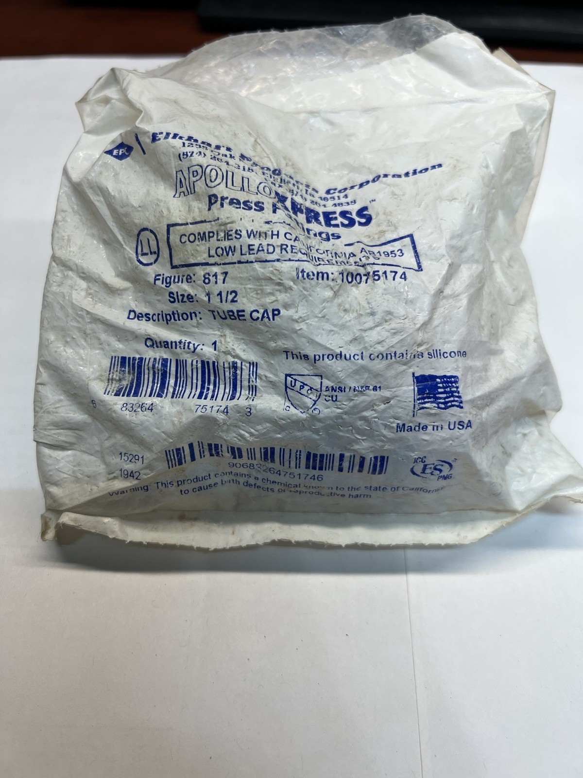 Apollo Xpress 817 Copper Press Tube Cap 1-1/2" 10075174 Low Lead New Sealed USA
