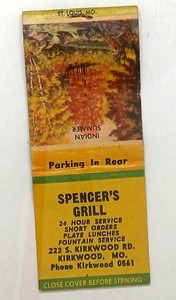 Vintage matchbook cover for Spencer's Grill in Kirkwood, Missouri FREE SHIPPING