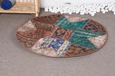 Decorative Rug, 3.2x3.2 ft Green Bordered Rug