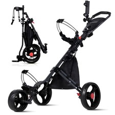 3 Wheel Golf Push Cart  Golf Bag Cart - Easy Fold/Unfold, Smooth Golf Push P...