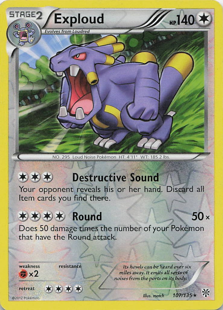 Exploud 107/135 Rare Plasma Storm Pokemon Reverse Holo Damaged