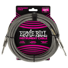 Ernie Ball Braided Instrument Cable Straight/Straight 18 Feet, Silver Fox