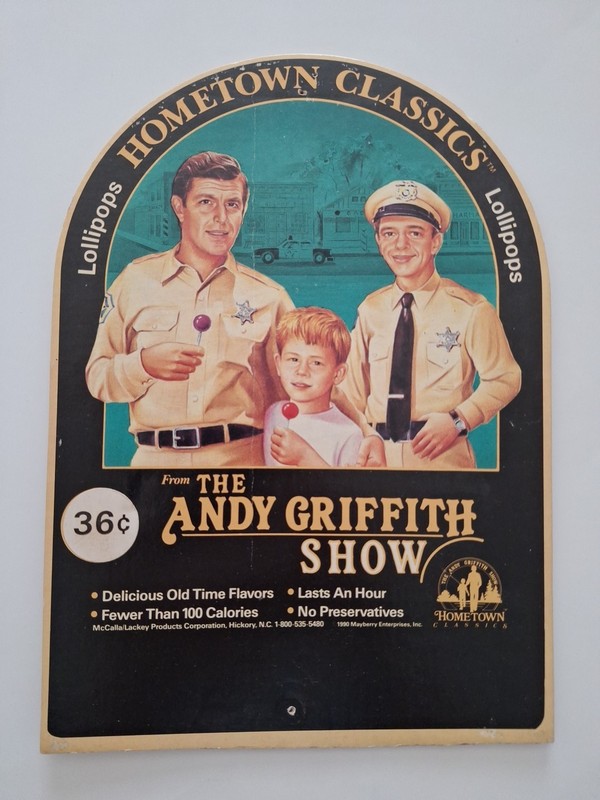 Hometown Classic Lollipops The Andy Griffith Show. Cardboard Advertisement.