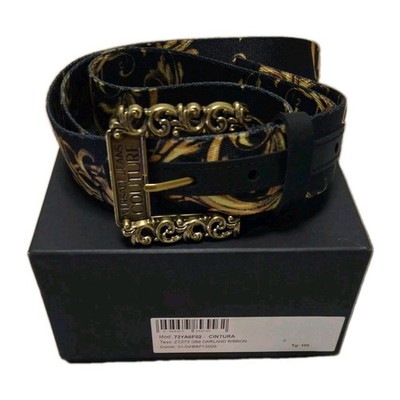 Herren Gürtel Versace Jeans Couture Barock Schwarz Gold Größe 105 Neu mit Karton