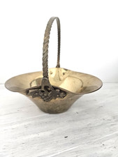 Vintage Brass Basket with swivel Handle Grape leaves design 8  diameter
