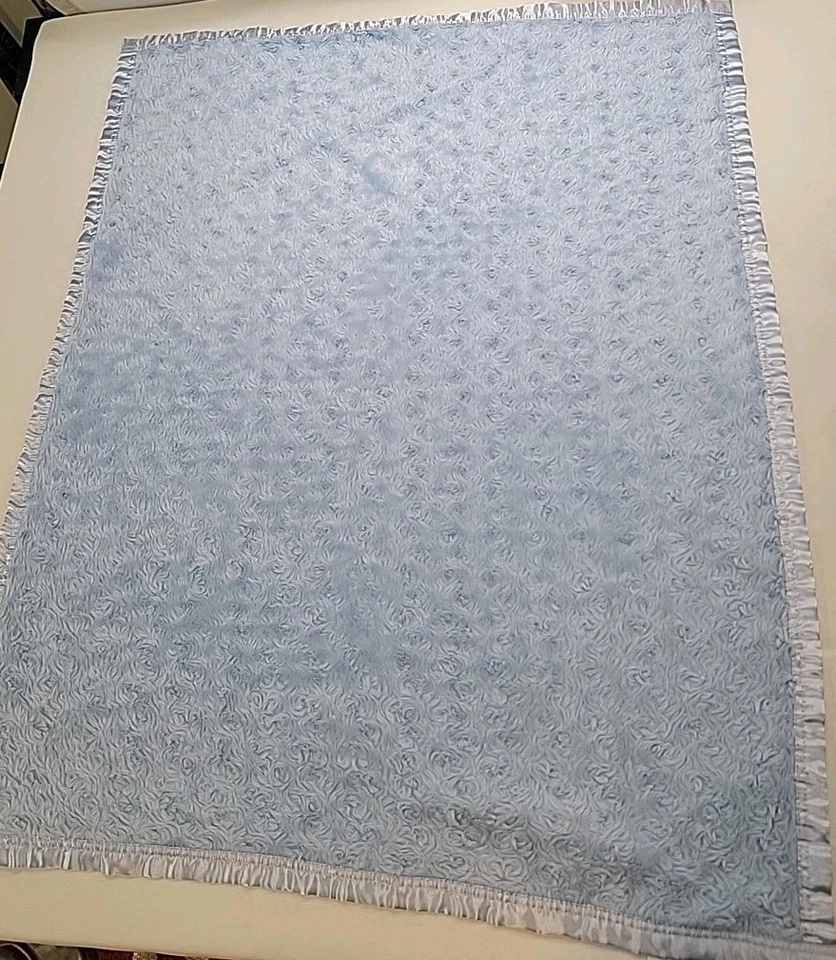 Small Wonders Blue Baby Crib Blanket Fluffy Satin Trim & Back Lovey 30x38 - Image 2 of 4