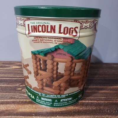 Lincoln Logs 100th Anniversary Tin Building Set Real Wood Logs 77 Pc  Plus Read 