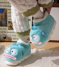 Blue Cartoon Fish Faux Fur Slip-On Womens Win...