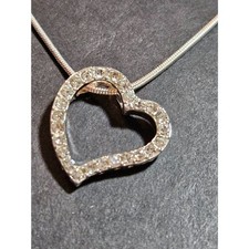 Sterling silver overlay open heart crystal pendant necklace