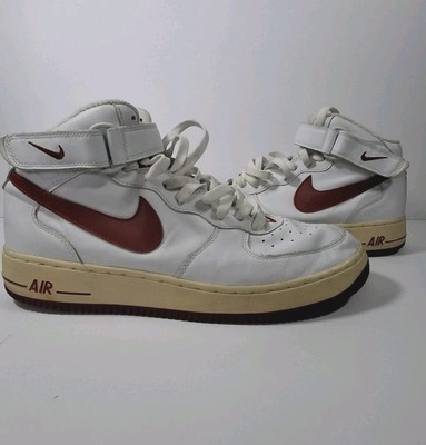 Nike Air Force 1 Mid White & Varsity Red Sneakers Men High Top