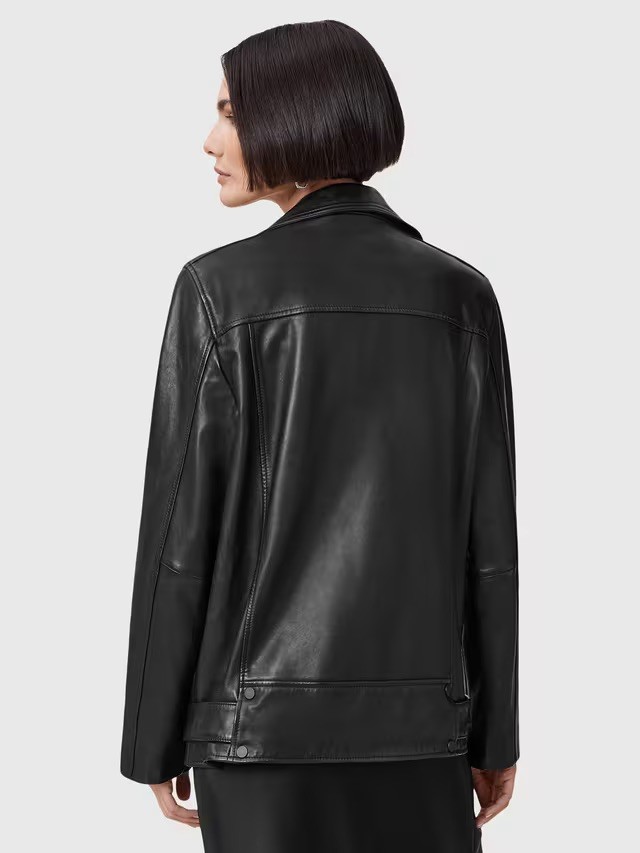 AllSaints Women’s Billie Real Leather Biker Jacket, Black Size Medium , RRP £439 image 8