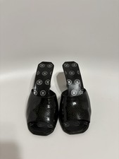 Vtg Chanel Black Leather CC Logo Sandal Heels 36