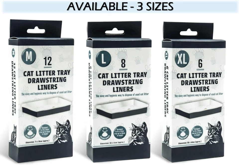 PETOPEDIA 12, 8, 6 Cat Litter Tray Liners- Drawstring Portable Leakproof, Sizes- M, L, XL