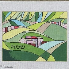 Sandra Gilmore once blue moon Hand painted Needlepoint Canvas Tallis Bag Simeon