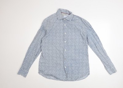 Mango Man Langarmhemd blau Slim Fit geometrisch Baumwolle M
