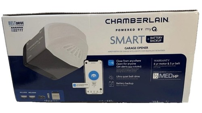 #ad CHAMBERLAIN 1 2 HP Smart Quiet Belt Drive Garage Door Opener W Battery B2211T $135.99
