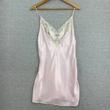 Vintage Val Mode Lingerie Womens Medium Pink Lace Slip Dress Negligee USA Satin