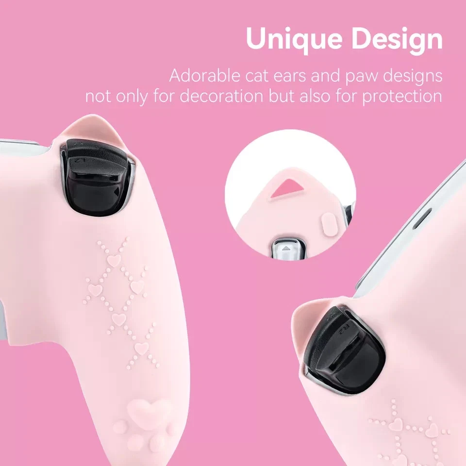 PS5 DualSense Controller Silicone Skin Grip Cover | Kawaii Cat Paw Pink - Image 3 of 4