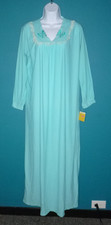 NWT Vtg 70s Montgomery Ward Brushed Nylon Aqua Nightgown Butterfly Applique Sz M