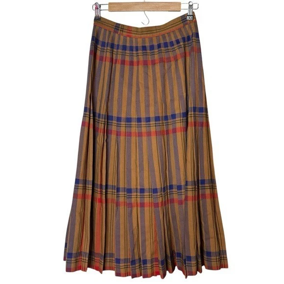 Falda midi plisada a cuadros 100 % lana Saint Laurent de colección talla 42 marrón azul rojo Foto 2 de 4