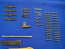 Calligraphy Pen,43 Tips,3 Antique Ink Erasers/Scrapers &1906 Brass Pencil Eraser