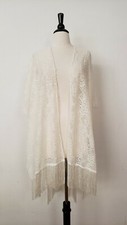 Anthropologie Top New Kimono Swim Cover Up Lace Sheer White Fringe Boho Granny