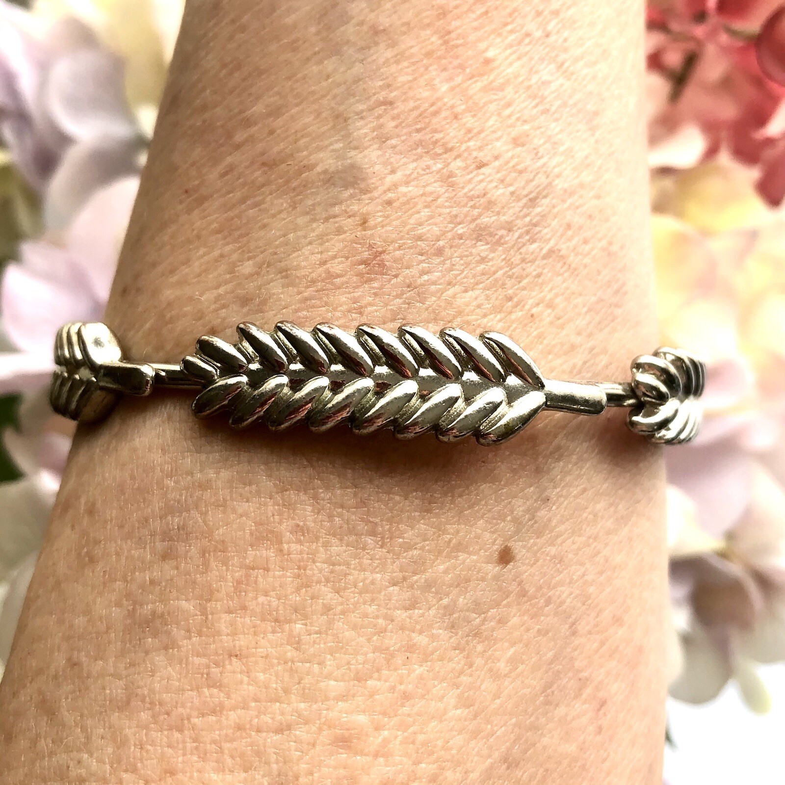 Feather Wheat Bangle Bracelet Stackable Silver To… - image 1