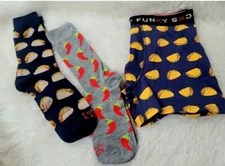 FUNKY SOCKS FUNNY MEN'S ONE BOXER BRIEFS & 2 PAIRS CREW TACOS SOCK SET. LARGE