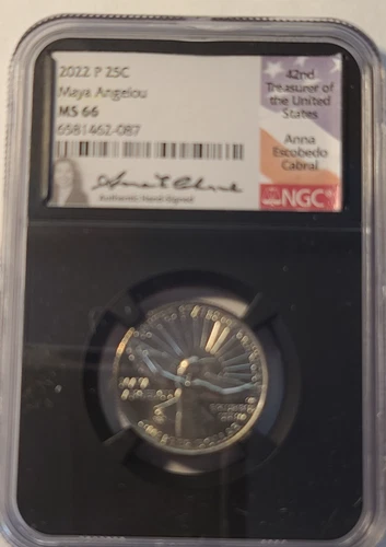 2022-P 25C Maya Angelou Quarter NGC MS66 Cabral Signed Holder 6581462-087