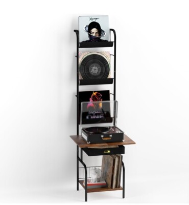 LP Vinyl Record Player Table with 3 Tier Vinyl Storage up to 200 Albums - New
