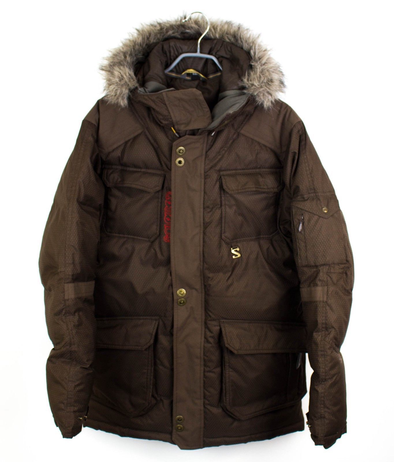 SALOMON uomo giubbotto giacca stile parka imbottitura piumino marrone Mis. L