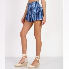 SHOW ME YOUR MUMU Tie Dye Skippy Ruffle Shorts Small Beachy Flouncy Shibori Blue