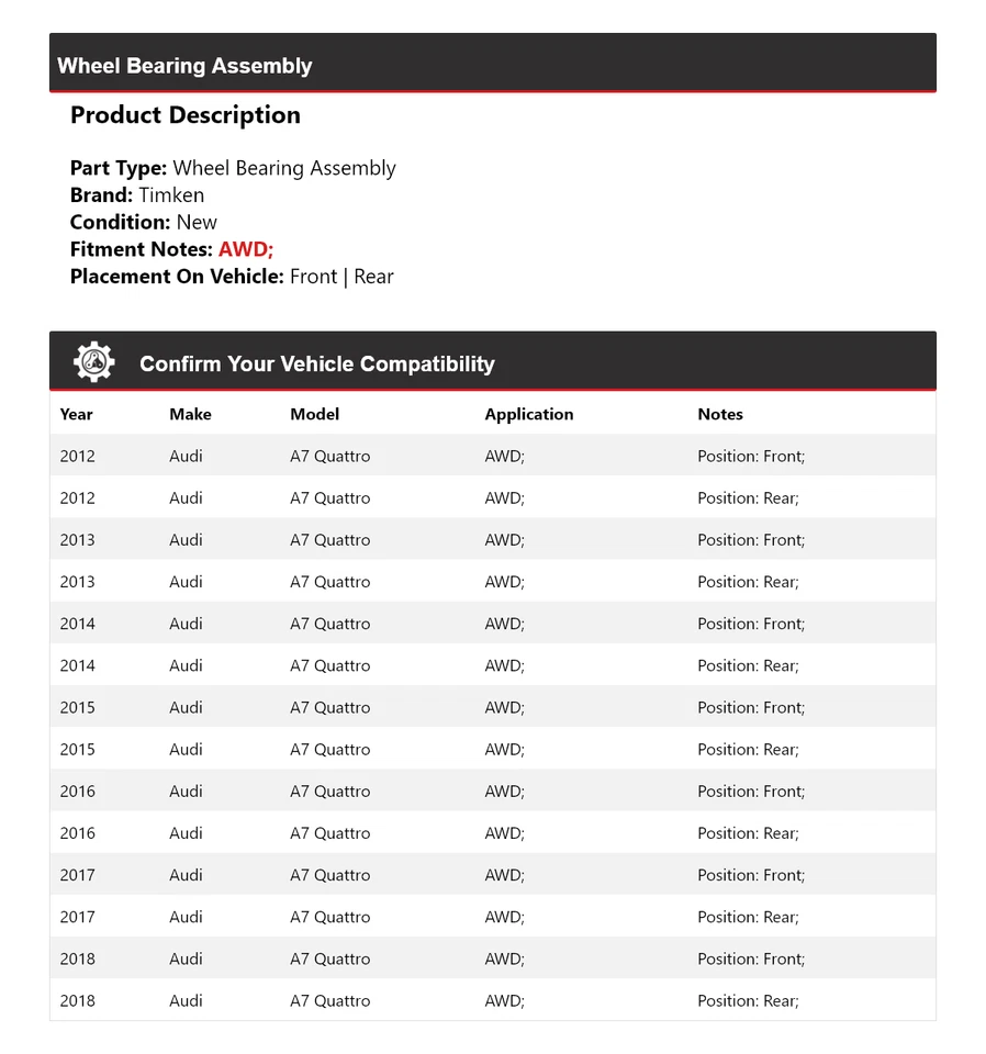 Para 2012-2018 Audi A7 Quattro AWD conjunto de rolamento de roda Timken 2013 2014 2015 - Imagem 2 de 4