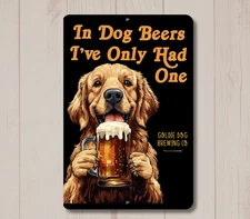 Golden Retriever In Dog Beers sign man cave beer bar pub decor funny metal tin