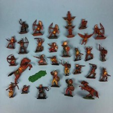 Vintage Native American Indians  Cowboys Plastic Hand Painted Toy Figures Set