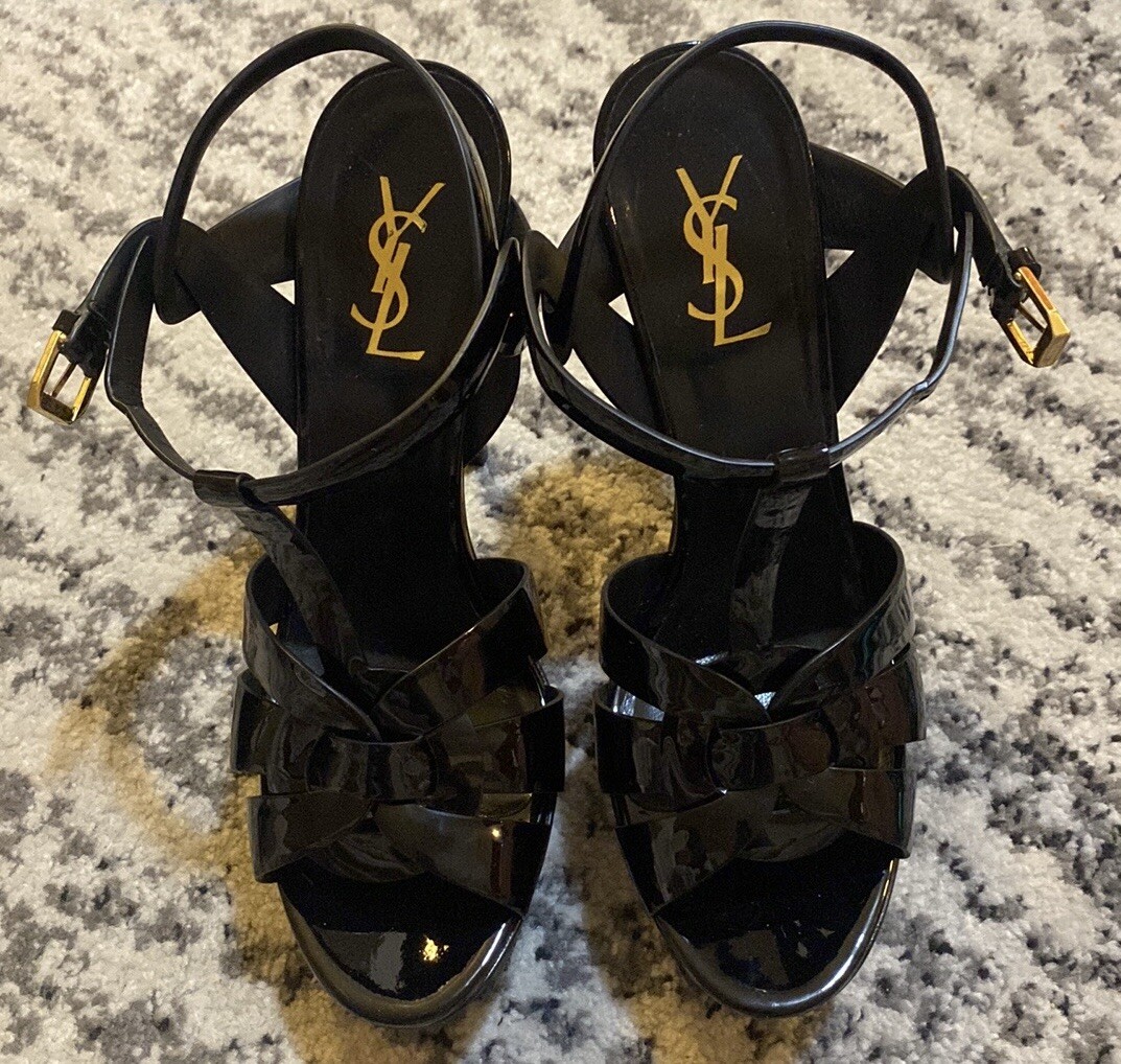 SANDALI PLATEAU TRIBUTO SAINT LAURENT IN PELLE PATINATA taglia 39