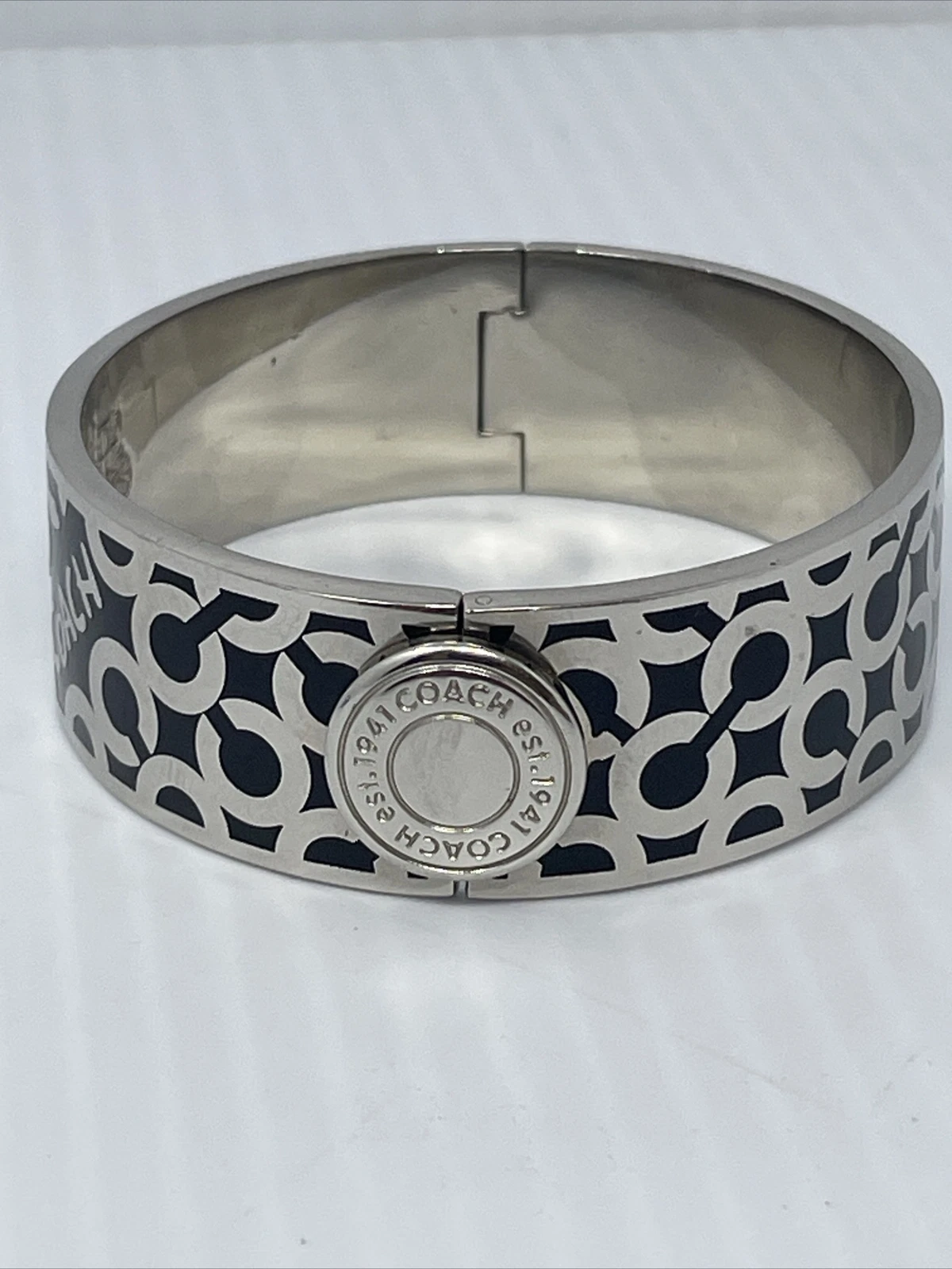 Bracciale Coach Bracciale Firma Nero Fascia Silvertone Gioielli B8