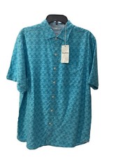 Tommy Bahama Palms Away Geo Camp Shirt ST324678 Pool Party Blue size M