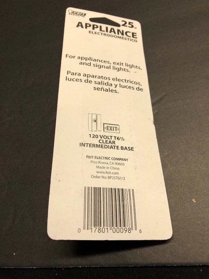 FEIT ELECTRIC 25-Watt T6.5 Clear Tubular Appliance Light Bulb w/ Int. Base. - Image 4 of 4